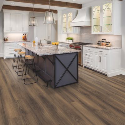luxury vinyl plank floors in a rustic kitchen